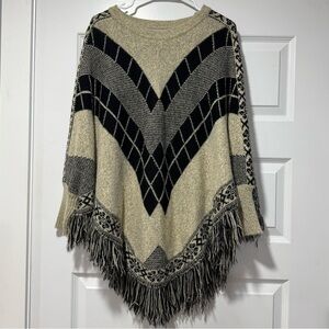 Beige and Black Geometric Poncho